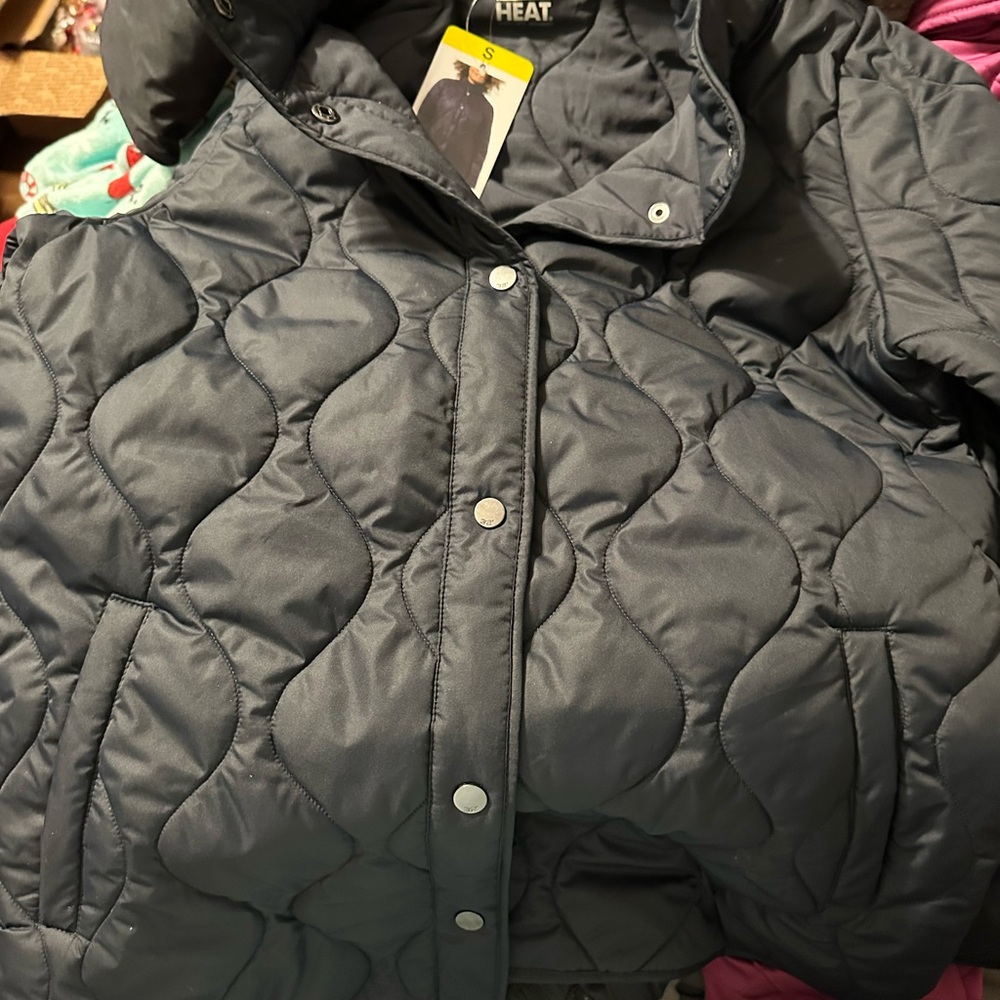 NWT 32 Degrees Women S Quilted Mockneck Lined Snap Jacket Coat Navy - Picture 4 of 7